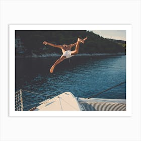 Man Jumping Off A Yacht Art Print