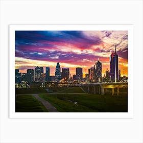 Sunset Over Dallas Skyline Art Print