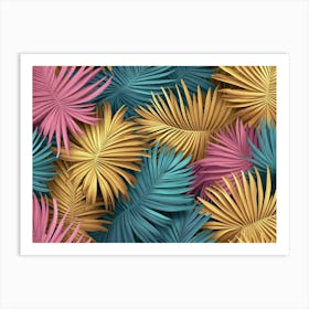 Tropical Colorful Textured Palm Leaves, Golden, Pink, Green Art Print