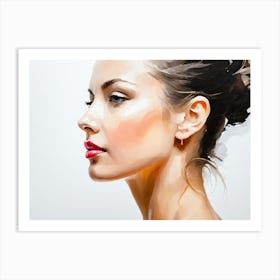 Side Profile Of Beautiful Woman Oil Painting 14 Art Print