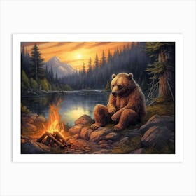 Bear Campfire 1 Art Print