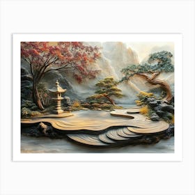 3d Serene Zen Garden Art Print