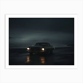 Retro Car At Beach Noir 4 Art Print