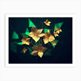 4k Golden Floral Abstract Vintage Flower Design Gold Nature Art Print