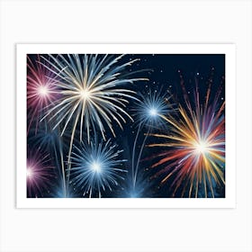 Multiple Colorful Fireworks Explode Against A Dark Night Sky 1 Art Print