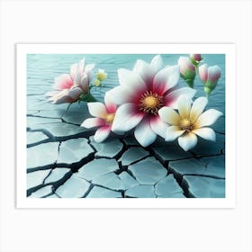 3d Cracked Flowers Art Print