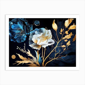 Blue And Gold Flowers 2 Art Print