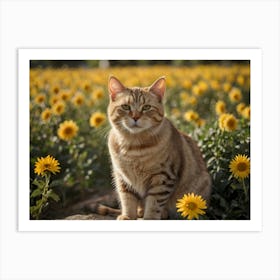 Cat In Sunflower Field Art Print