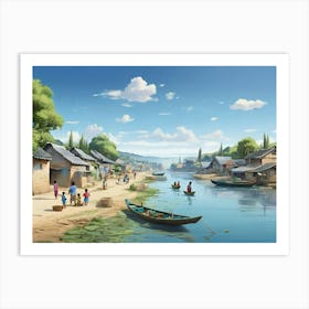 Village By The River paintings art print 2 Art Print