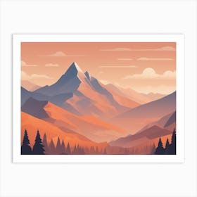 Misty mountains horizontal background in orange tone 11 Art Print