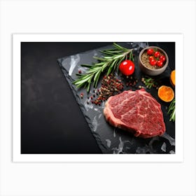 Steak On A Black Slate Art Print