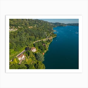 Lakeside villas in Italy. Lake Orta. Italy. Aerial photography. Art Print