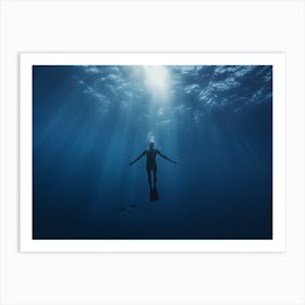 Silhouette Of A Scuba Diver Art Print