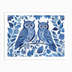 Blue Owls Art Print