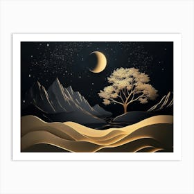 Landscape With Tree And Moon Art Print