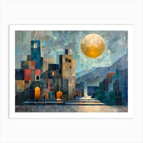 Moonlight City, Cubism Art Print