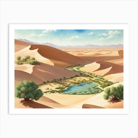 Green Oasis Amidst The Desert Sands Art Print