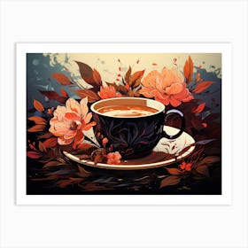 Coffee Cup With Flowers Art Print