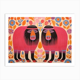 Muskox 4 Folk Style Animal Illustration Art Print