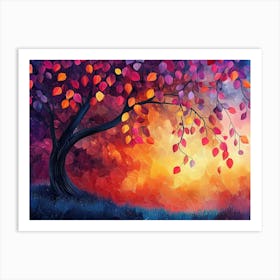 Elegant Colorful Tree with Vibrant Leaves Hanging Branches 8 Art Print