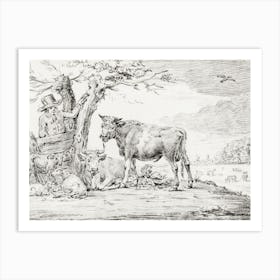 Farmer Standing At A Fence With Cattle, Jean Bernard Art Print