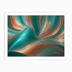 A 3d Rendering Of A Swirling, Fluid Shape In Shades Of Teal And Orange, Resembling A Wave Or A Vortex Art Print