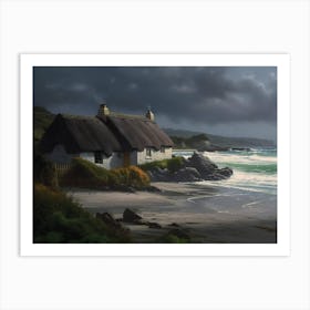 Thatched Cottage On The Beach Art Print