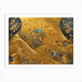 Gold And Blue Peacock Art Print