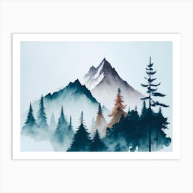 Mountain And Forest In Minimalist Watercolor Horizontal Composition 431 Art Print