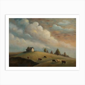 Cows On A Hill Art Print