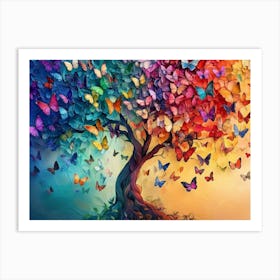 Vibrant Butterfly Tree With Colorful Hanging Leaves, 3d Abstract 1 Art Print