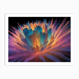 An Abstract Digital Art Piece Featuring A Burst Of Colorful, Textured Lines Resembling A Flower Or Explosion Art Print