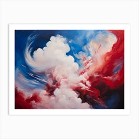 Abstract Surrealist Painting Capturing Red And White Clouds In Erratic Motion Blending Of Colors Wi Art Print