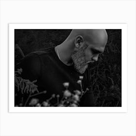 Black And White Brutal Portrait Of A Bald Man With A Beard Art Print