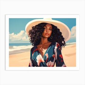 Illustration of an African American woman at the beach 93 Art Print