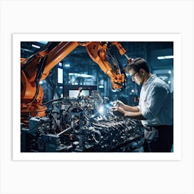 An Artificial Intelligence Engineer Immersed In A High Tech Manufacturing Factory Examining The Com (5) Art Print