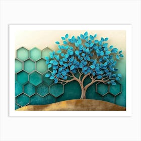 3d Tree Delicate Turquoise and Blue Leaves Art Print