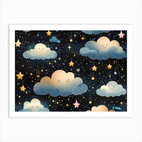 Seamless Cartoon Clouds Pattern, Textured Background 2 Art Print