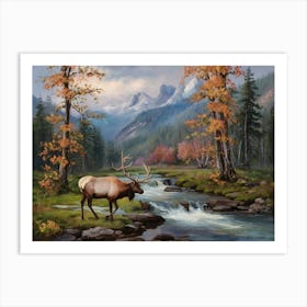 Elk By The Stream 1 Art Print