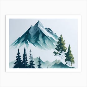 Mountain And Forest In Minimalist Watercolor Horizontal Composition 132 Art Print