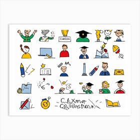 Cartoon Icons Representing Events And Education Sketched By Hand Hand Drawn Animation Style Depic (5) Art Print