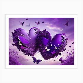 Purple Hearts With Butterflies Art Print