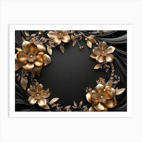 3d Artwork Illustration Background with Golden Jewelry and Flowers 1 Art Print