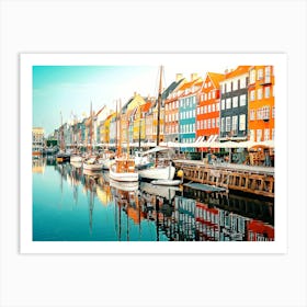 Colourful Townhouses Facades And Old Ships Along The Nyhavn Canal, Copenhagen Art Print