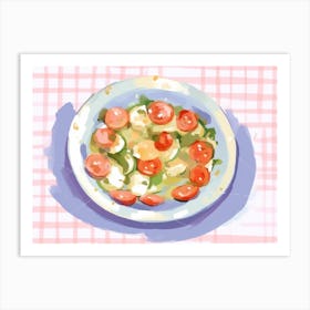 A Plate Of Greek Salad, Top View Food Illustration, Landscape 4 Art Print