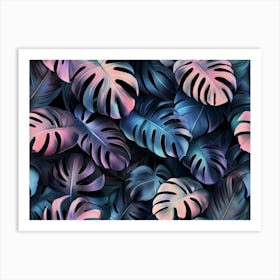 Tropical Seamless Pattern with Monstera, Palm Leaves Art Print