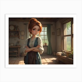 A Young Woman With Red Hair Stands In A Cozy Room With A Window, Creating A Warm And Inviting Atmosphere Art Print