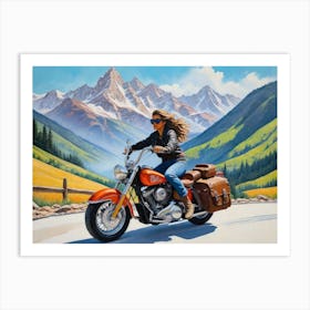 Woman On A Motorcycle 16 Art Print