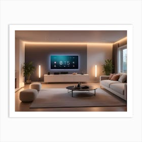 Modern Living Room Interior With A Large Tv, Comfortable Sofa, And Ambient Lighting Art Print