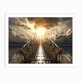 Bridge To Heaven. Bridging the Beyond: The Wooden Pier's Ascend to the Sky. Art Print